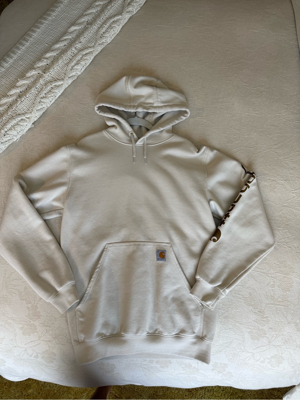 Carhartt Cream Hooded Sweatshirt with Sleeve Logo
